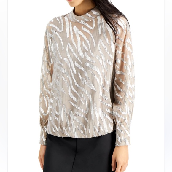 Alfani Animal Print Silver Blouse 1X Plus NWT - Picture 1 of 7